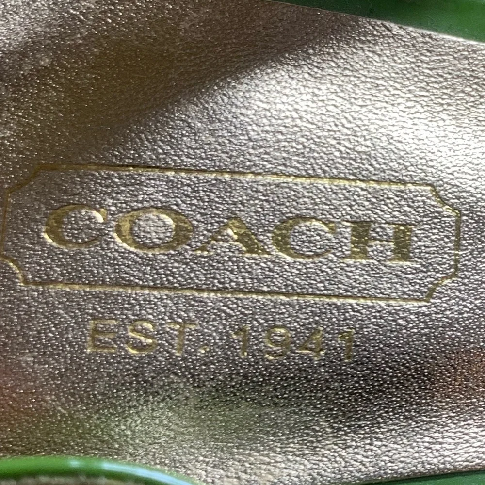 COACH Mackenzie Peep-Toe Wedges Green Gold Womens Size 6B Shoes - Picture 9 of 9